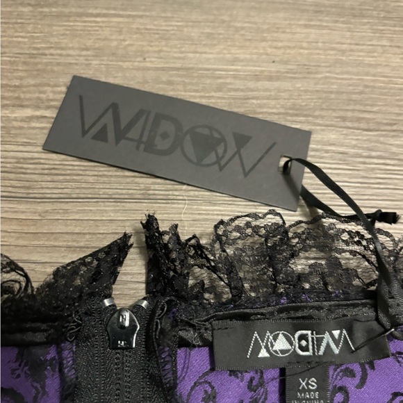 NWT Dolls Kill / Widow Hit The Ground Purple Brocade Corset Top - Picture 4 of 5